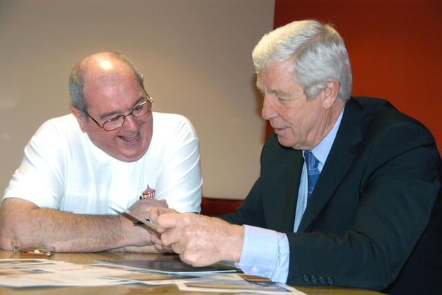 Sunderland legend Jimmy Montgomery signs his autograph for Eddie Cook in this photo taken in 2008.