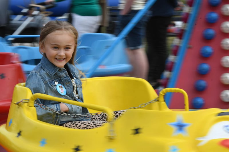 Enjoying the fun fair ride is Emmie-Lou Kirby, six, of Middlesbrough.