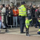 Florence on crowd control duty at Buckingham Palace