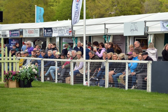 Crowds watching the show-jumping action at Chatsworth International Horse Trials.