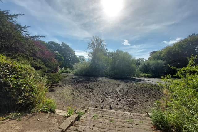 Shocking images show the completely dry lake at Whitworth Park in Darley Dale