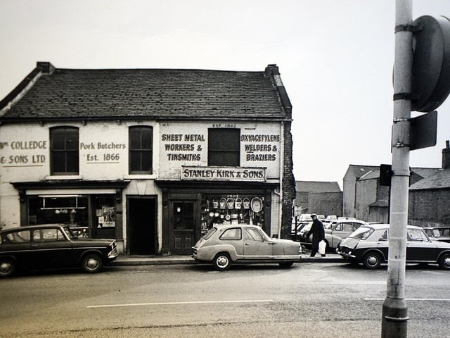 Beetwell Street in 1977, home to Colledge & Son's butchery and Kirk's metalworks. The parked cars show how motoring has changed over the years too.