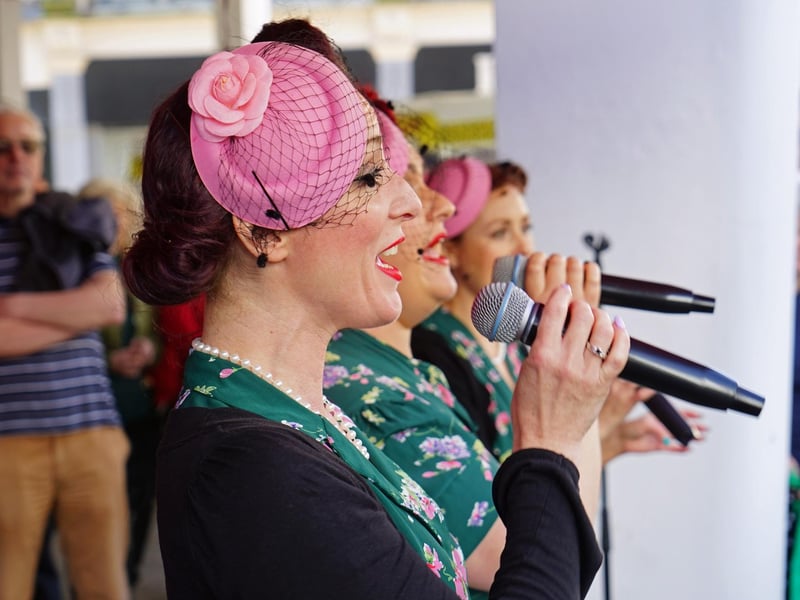 Chesterfield 1940s event. The Daisy Belles, Marie, Claire and Sarah.