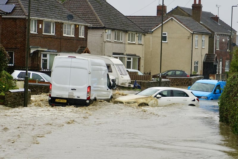 Grassmoor has been badly hit with flooding. Chesterfield Road is currently underwater.