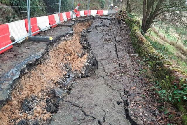 Council chiefs have issued an update on a Derbyshire road closure put in place after two huge landslips. Image: Derbyshire County Council.