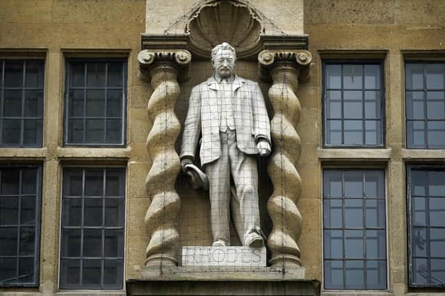 The Cecil Rhodes statue on the facade of Oxford University's Oriel College. Photo: Christopher Furlong/Getty Images.