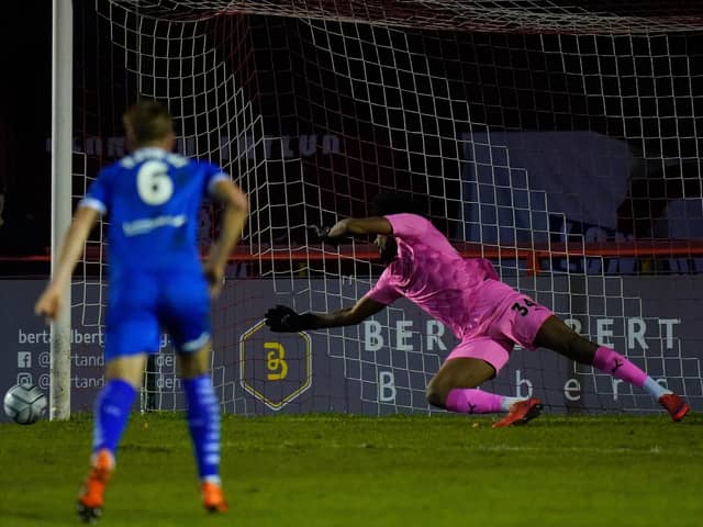Corey Addai in action for the Spireites at Altrincham.