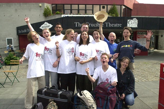 Members of the Crucible Youth Theatre youg leaders scheme before setting off to Japan on a cultural exchange in August 2000