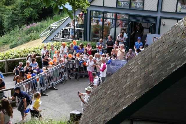 Crowds at The Heights welcome the arrival of the baton. Pic: Steven Braithwaite.