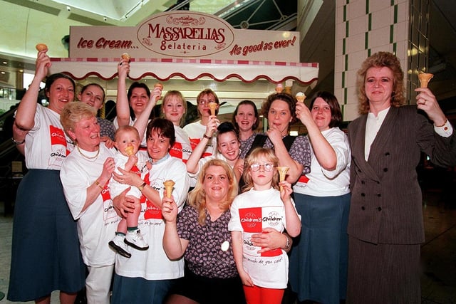 Massarellas in Meadowhall celebrates fundraising for the Sheffield Childrens' Hospital Appeal, May 1997