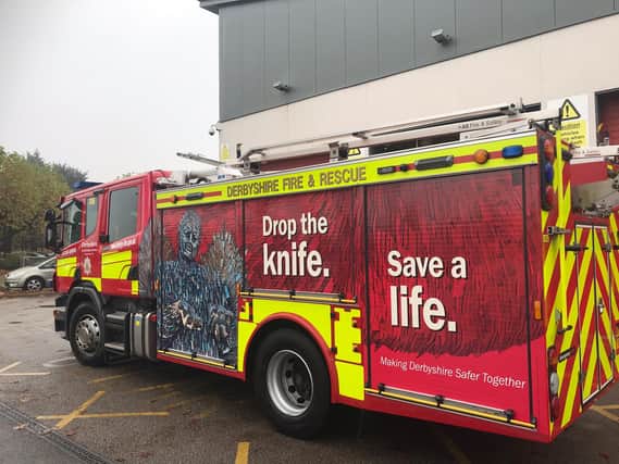 The fire engine promotes safety messages around carrying knives.