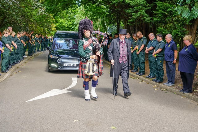 A Highland Bagpiper was seen leading the funeral cortege as  Louise and her husband Sean planned to relocate from Derbyshire to the Isle of Skye after they had both obtained jobs with the Scotland ambulance service.