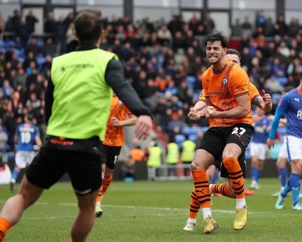 Joe Quigley celebrates his goal. (Photo by Charlotte Tattersall/Getty Images)