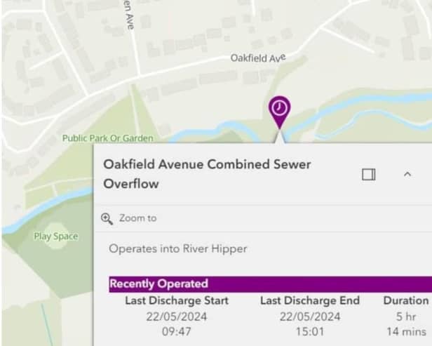 Yorkshire Water released combined rainwater and untreated sewage into the river Hipper in Chesterfield for about five hours.