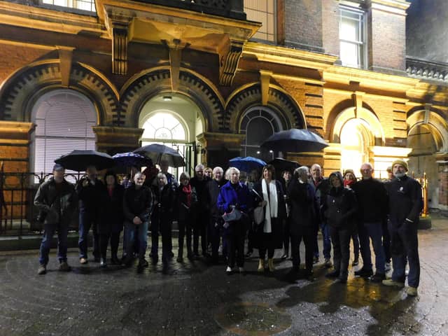 Some of the West End Drive campaigners who were not able to enter the Ilkeston Town Hall meeting. Image: Eddie Bisknell.