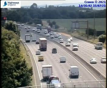 A vehicle broke down on the M1 southbound near Chesterfield earlier this afternoon (Thursday, July 15). Credit: Highways England.
