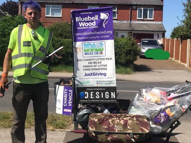 Lee Brassington, 40, of Brimington is now two months into his 500 miles charity litter pick around Derbyshire, the Peak District and parts of Yorkshire and Nottinghamshire.