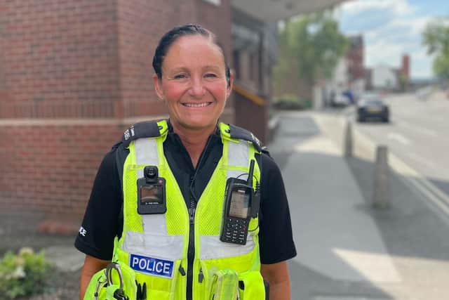 PC Tammy Careless outside Chesterfield Police Station