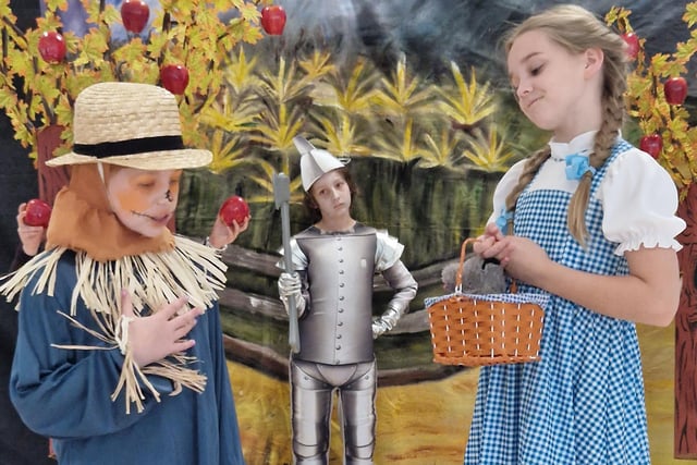Mr Lynch has thanked the whole community from parents and carers to staff and local businesses for coming together to give the children 'the platform to show how talented, confident and hardworking they are'. Pictured Heidi Wills as Dorothy, Beau Verrian as Tinman, Charlie Craven as Lion and Holly Whitlock as  Scarecrow.