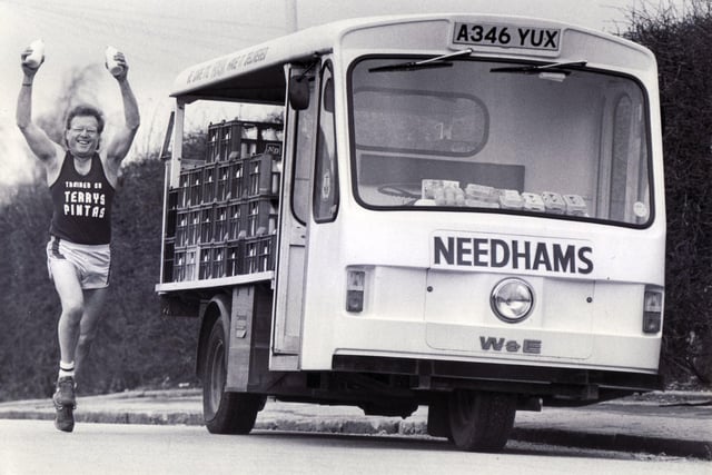 Terry Needham of Peveril Road, Newbold, Chesterfield, who might be the fastest milkman to take part in the Sheffield Half Marathon in 1986