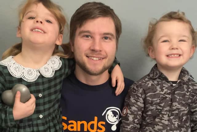 Ryan Wagstaff, with children Charlotte, four, and three-year-old Tommy, lost his baby son Leo and is raising money for the SANDS charity.