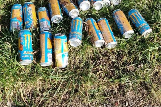 Lee Brassington collected 24 exactly the same Monster cans on the path running by the Army Barracks to Scarsdale Crescent in Chesterfield.