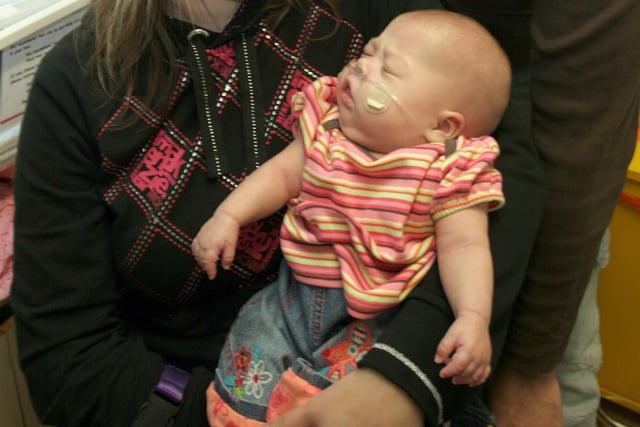 Carla Millan & Richard Hardwick mum & dad with baby Lucy Hardwick on the Neonatal Unit in 2009