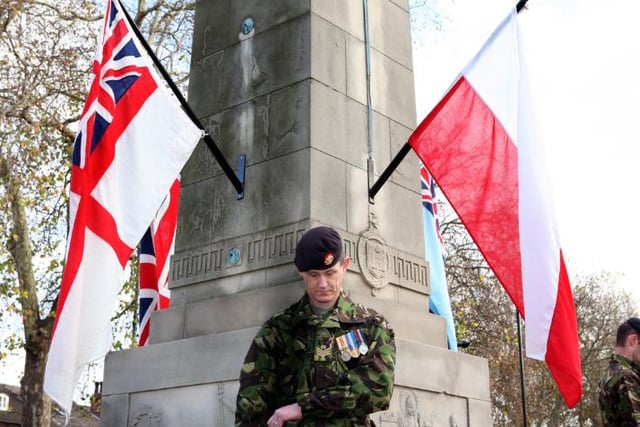 Man stood by the Bennetthorpe cenotaph during a remembrance day service in 2007.