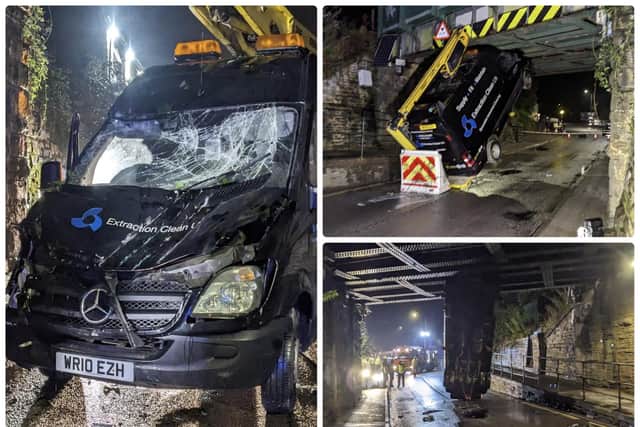 The van became stuck under the bridge over the weekend. 
Credit: Dronfield Fire Station