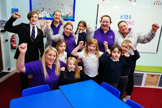 Sonny with his brother Alex King, mum Emma Shepherd and members of kids zone.