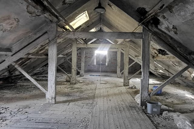 Some of the attic rooms show how the trusses are still surviving.