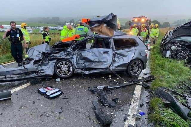 Pictures show the aftermath of the collision on the A5102 this morning (picture: Derbyshire Fire and Rescue Service)