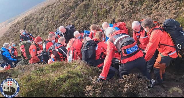 The Edale and Buxton Mountain Rescue Teams were called into action to help an injured paraglider.
