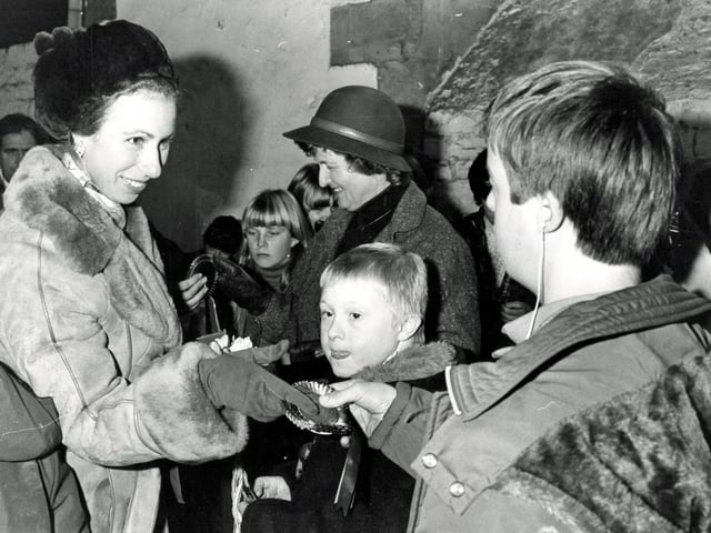 Princess Anne visits Bolsover Castle. seen presenting rosettes to youngsters at bolsover Castle riding club.