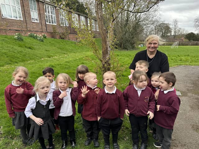 Mrs Hancock with some of the Nursery children she currently looks after