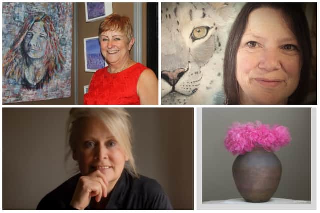 Jenny Neale, Kate Beinder and Frances Daunt, clockwise from bottom left will be displaying their artistic creations at The Folly, Lea, from May 19 to 21, 2023.