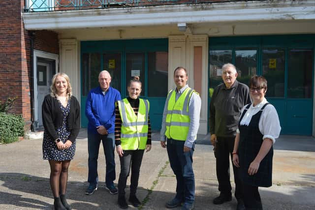 Researcher Gemma Styles, former brigadesman Glyn Johns, Dovedale Property developers Sophie and Rick Cusimano, former brigadesman James Chadwick and researcher Holly Froggatt, left to right, at the old Chesterfield Mines Rescue Station.