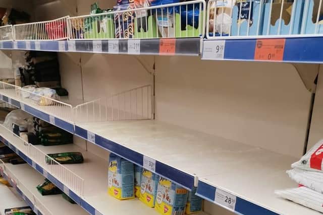 Empty shelves in a Poltava supermarket.