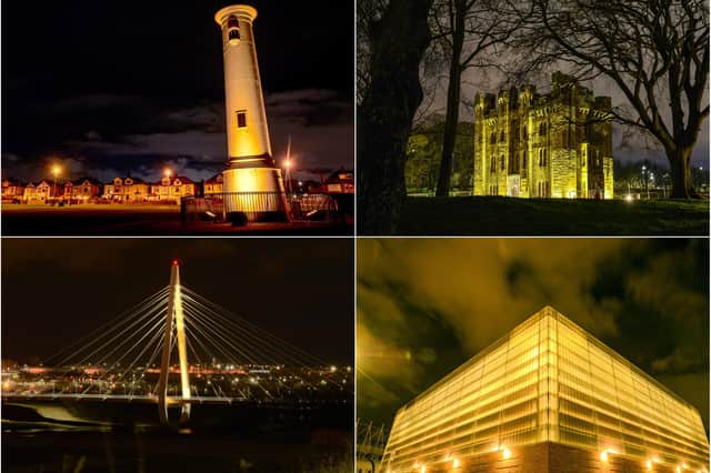 Landmarks across Sunderland were lit up yellow to pay tribute to those who have lost their lives during the Covid-19 pandemic.