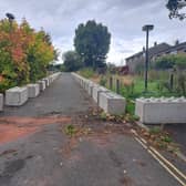 The current entrance to the former Cavendish Road car park in Matlock, including the concrete Lego-like blocks. Image from David Hughes.