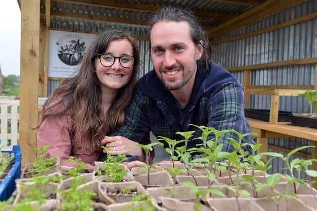 Laurenne and Gareth Hopkins bought the farm on the Oxroft Estate near Bolsover seven years ago and turned it into a business selling flowers, fruit and veg.