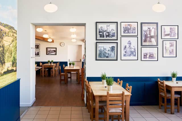 Old family photos have been framed and hung in the café to reflect the history behind the farm shop. Credit: Matthew Owen Photography.