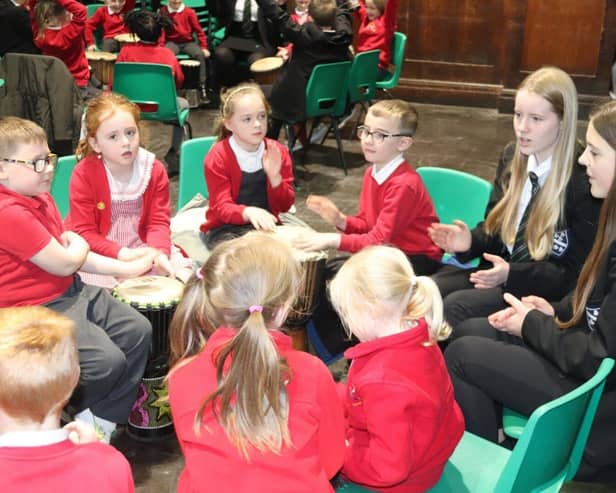 Pupils from Netherthorpe School held an African Drumming Workshop and welcomed youngsters fromSt Joseph’s Primary School.