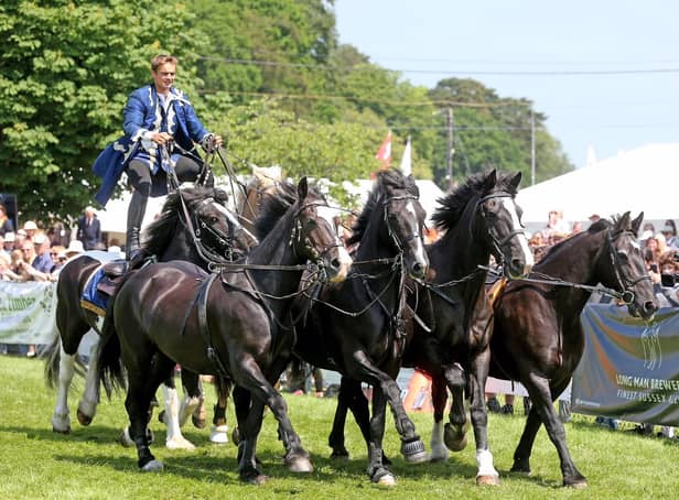 Roman riding as demonstrated by the Atkinson Action Horses display team show, who will be among the entertainment at Chatsworth County Fair (photo: Southern News & Pictures)
