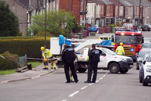 Emergency services at the scene of the crash on Williamthorpe Road, North Wingfield. Pictures and video by Brian Eyre.
