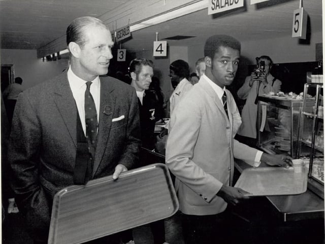 HRH Prince Philip and Jamaican sprinting legend Don Quarrie get ready for dinner at Pollock Halls.
