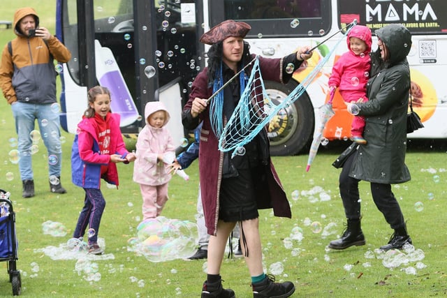 Wet fun was the only kind available, as children at the event enjoyed the Bubble Magicians and other entertainment