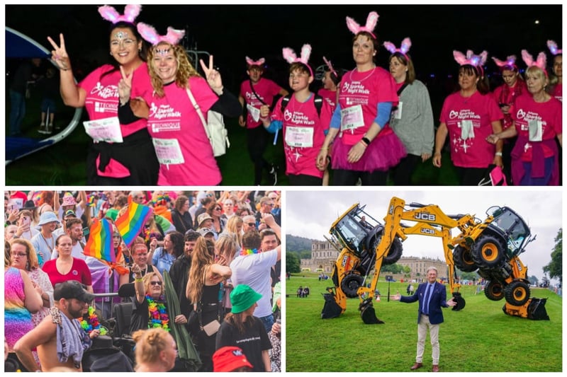 Ashgate Hospice Sparkle Walk, Chatsworth Country Fair, Chesterfield Pride, clockwise from top.