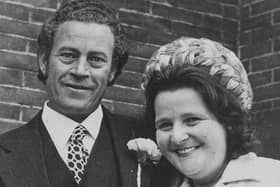 Maureen Gilbert with husband Jack Gilbert on their wedding day, 1975.