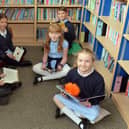 Year 3 children reading in the library at St Mary's School in Chesterfield, the most oversubscribed primary school in north Derbyshire for the 2021/22 academic year